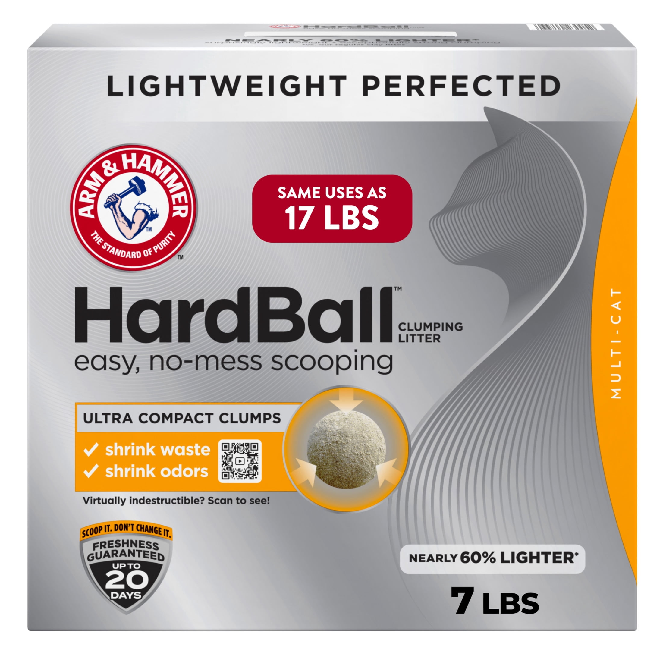 (2 pack) ARM & HAMMER Hardball Lightweight Cat Litter, Multi-Cat Clumping Litter, No-Mess Scooping, 7 lb
