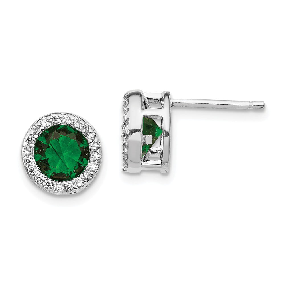 Diamond2Deal Sterling Silver Polished Green Glass Post Earrings 