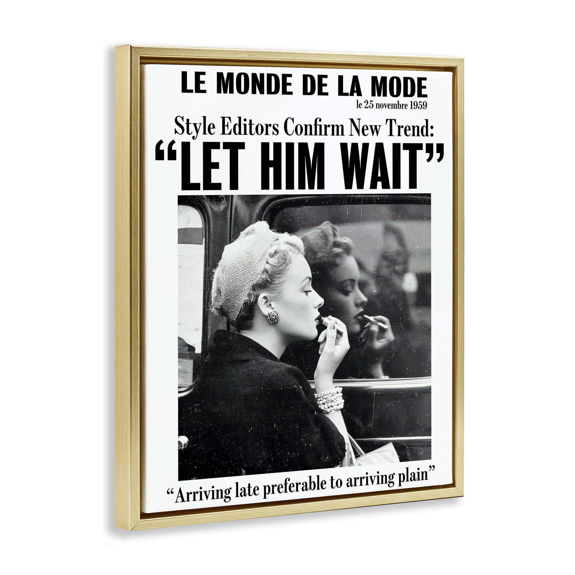 Stupell Industries Let Him Wait Advice Gold Framed Floater Canvas Wall Art, design by Annabelle Hall