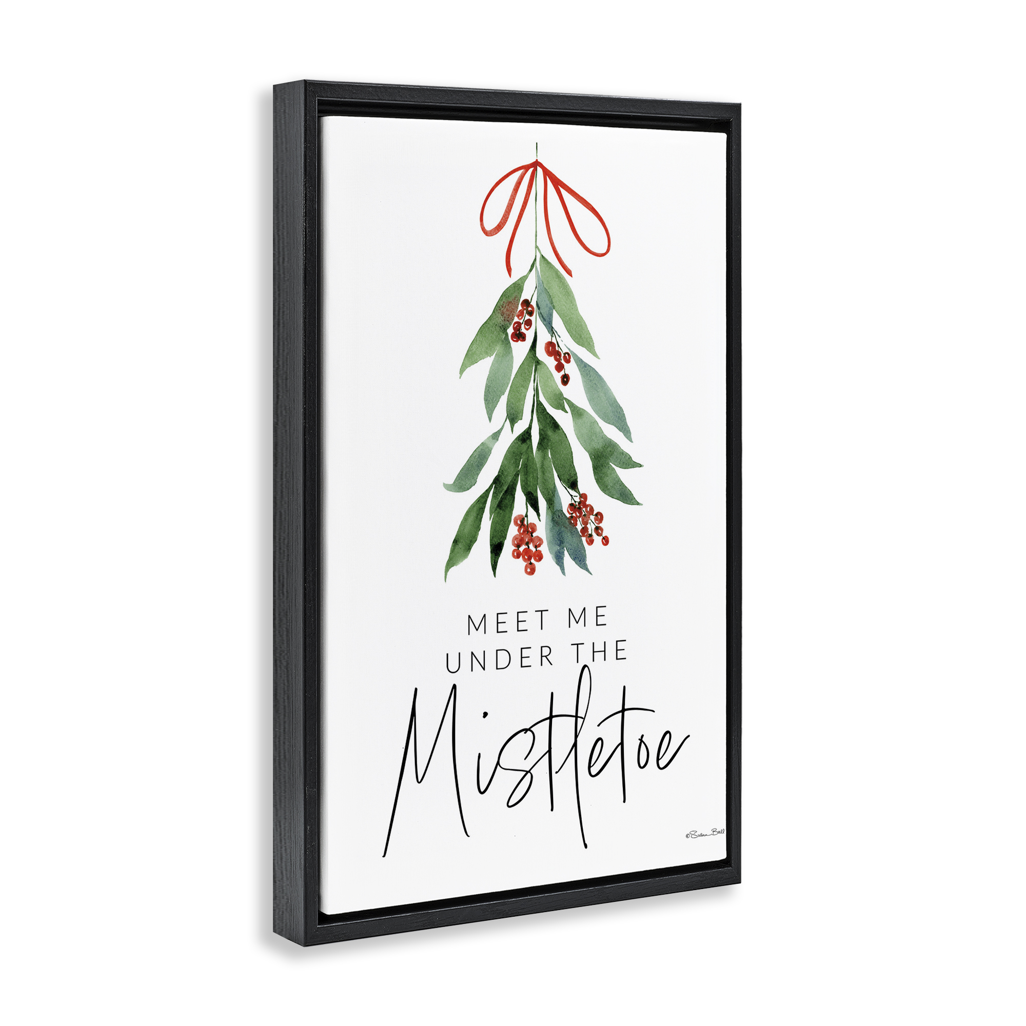 Stupell Industries Meet Me Under Mistletoe Holiday Painting Black Floater Framed Art Print Wall Art, 21 x 31