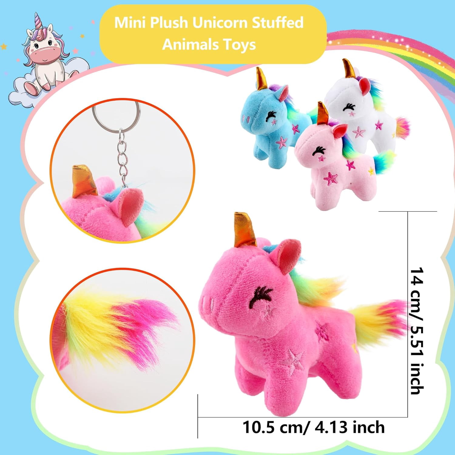 12 Pack 4" Mini Plush Unicorn Toys Small Stuffed Unicorn Cute Plush Keychain Stuffed Animal Toys Bulk for Christmas Birthday Wedding Party Favors, 4 Colors