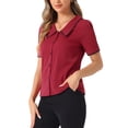 thumbnail image 4 of CAMISA DE CUELLO PETER PAN PARA MUJERES INSPIRE CHIC CON MANGAS CORTAS Y PUFF, BLUSA DE CHIFFON, TALLA XS, ROJO VINO, 4 of 6