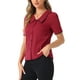 thumbnail image 4 of CAMISA DE CUELLO PETER PAN PARA MUJERES INSPIRE CHIC CON MANGAS CORTAS Y PUFF, BLUSA DE CHIFFON, TALLA XS, ROJO VINO, 4 of 6