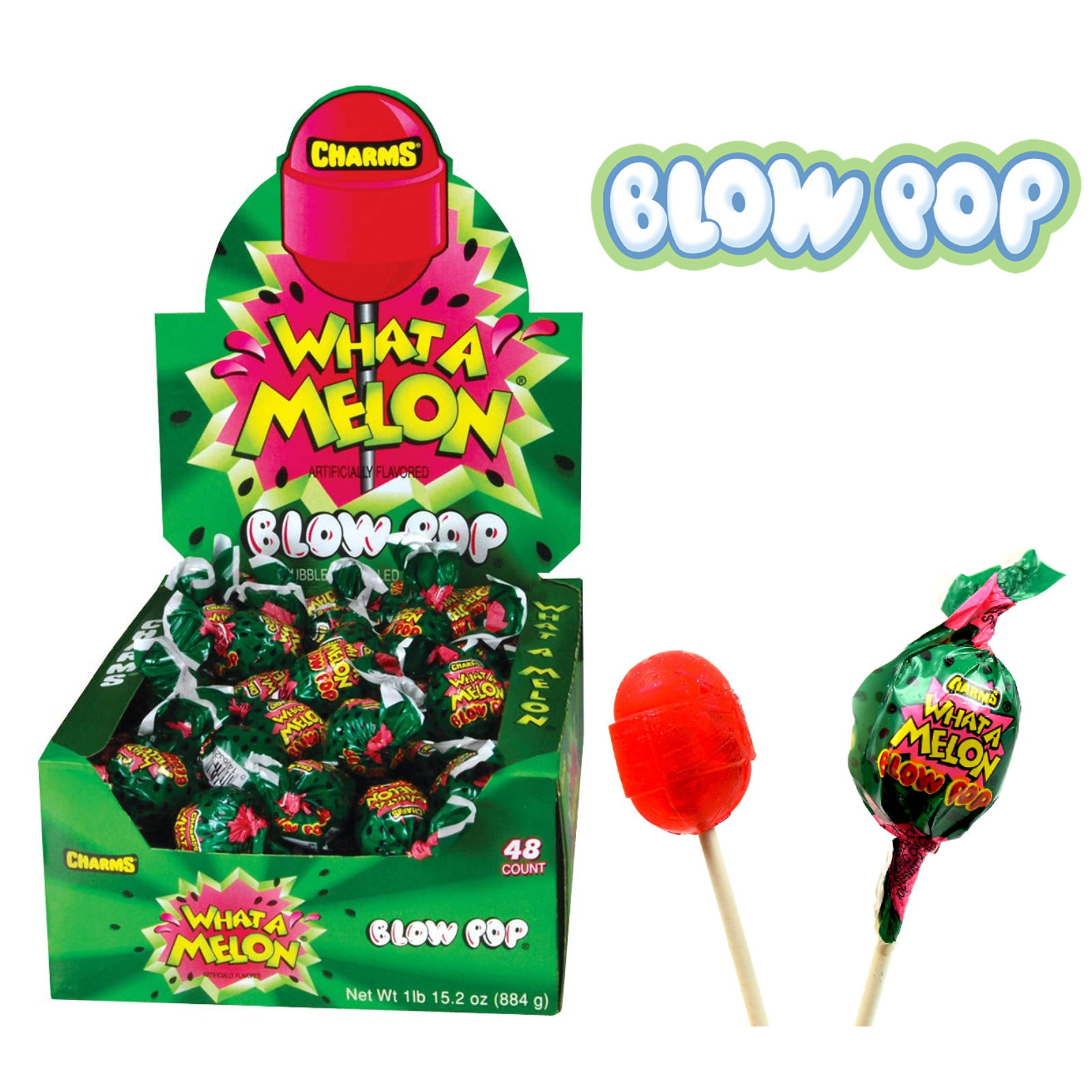 CHARMS BLOW POP, What A Melon, Watermelon Flavor Lollipops (48 Count