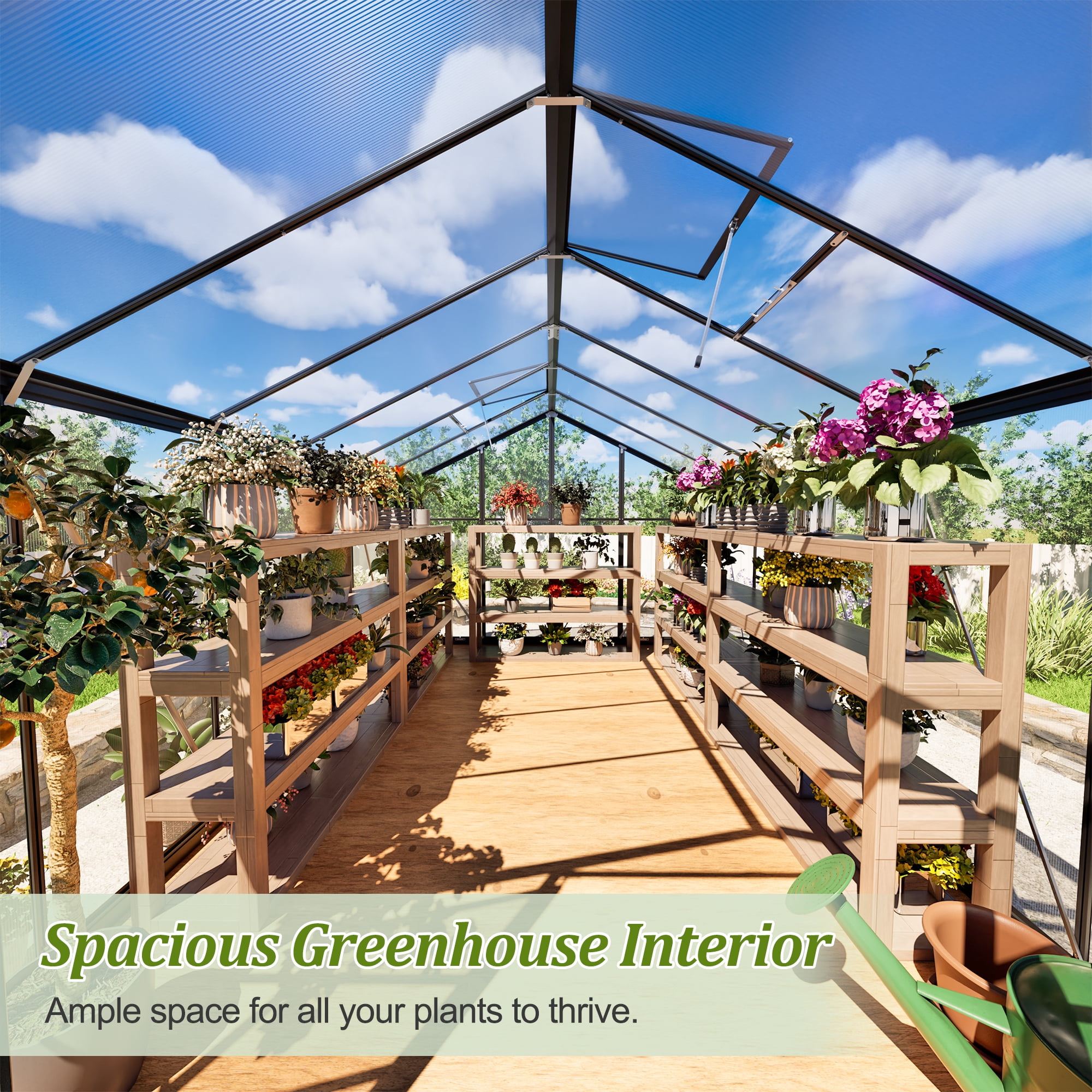 LZBEITEM 12'x8' Outdoor Greenhouse, Walk-in Polycarbonate Green House with Aluminum Frame for Backyard, Black