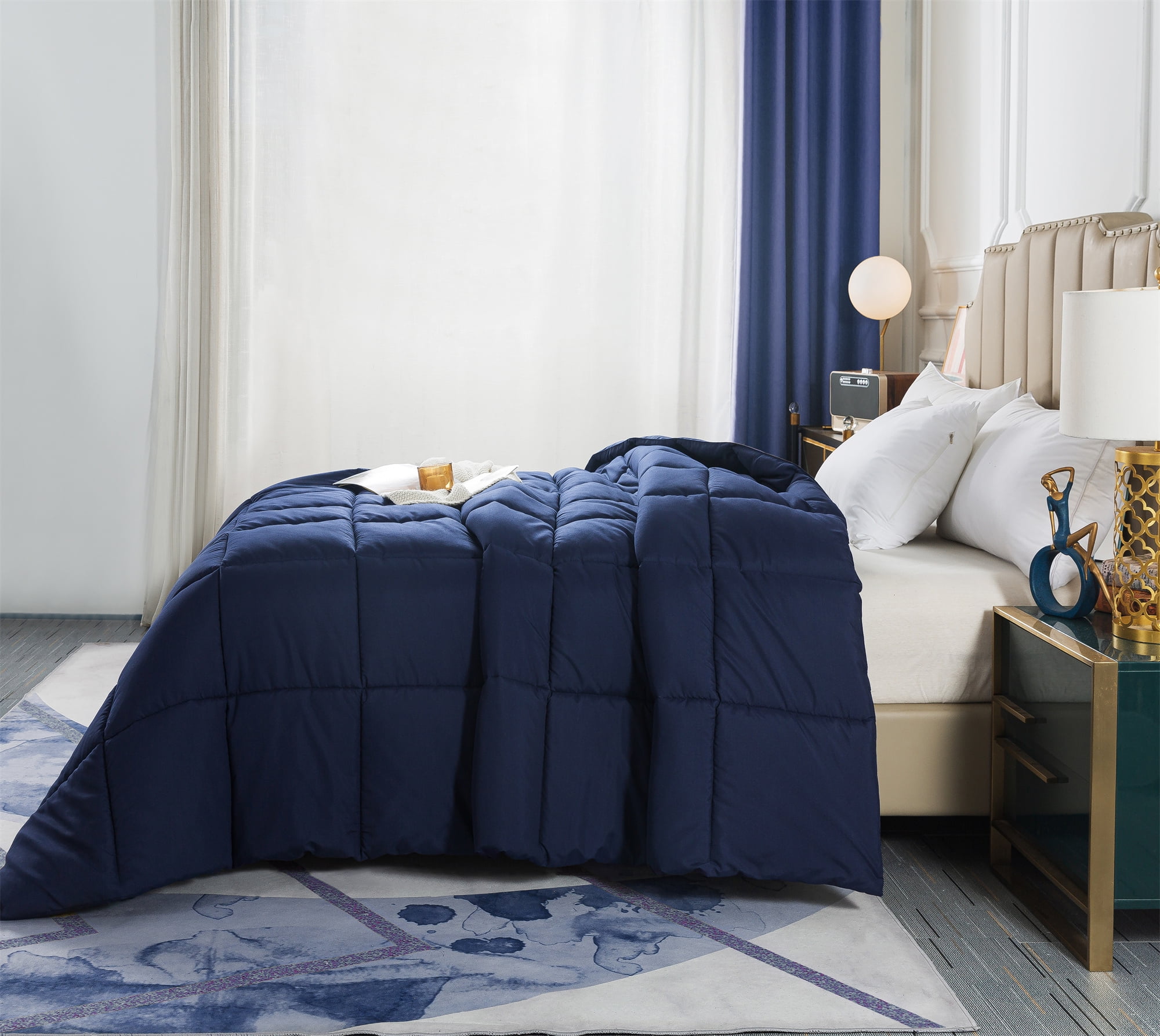 IGI Twin Comforter, Navy Blue | All Season Hotel Down Alternative Duvet Insert, Adult, Unisex, 64x88in