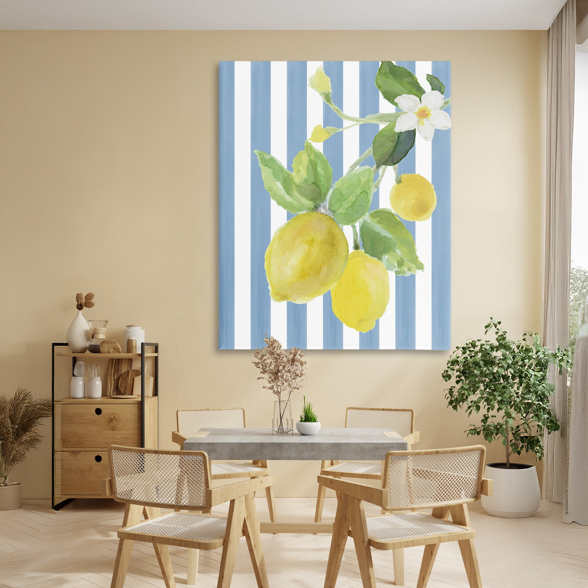 Stupell Industries Lemon Blossom on Blue Stripes Canvas Wall Art, design by Lanie Loreth