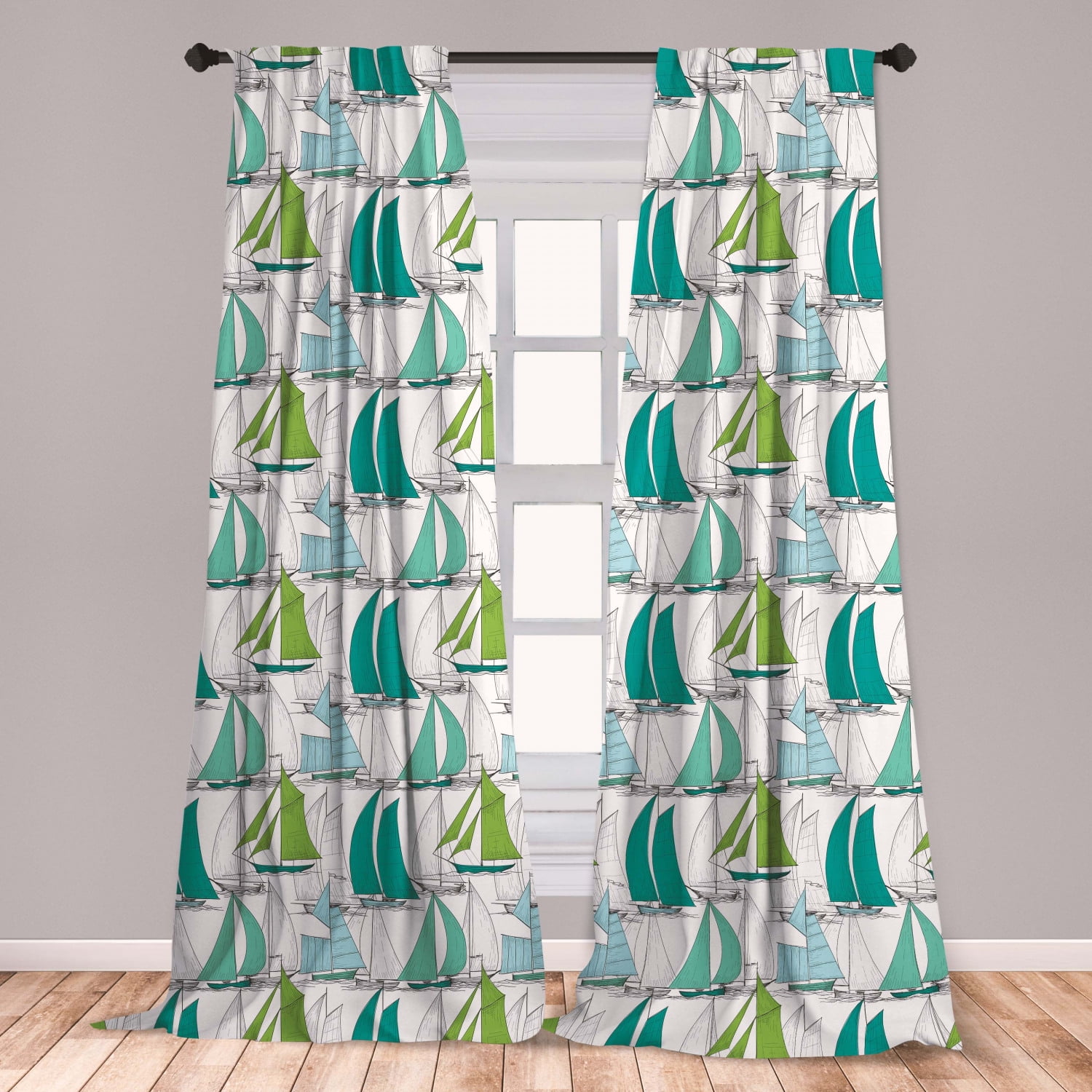 Nautical Curtains 2 Panels Set, Sailing Boats on the Ocean Surfing