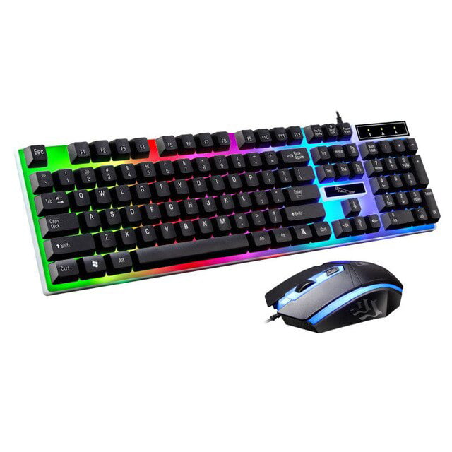 LED Rainbow Color Backlight Gaming Gamer USB Wired Keyboard Mouse Set NEW CS 