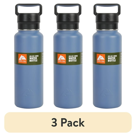(3 pack) Ozark Trail 40 oz Stainless Steel Insulated Twist Cap Chug Water Bottle, Blue
