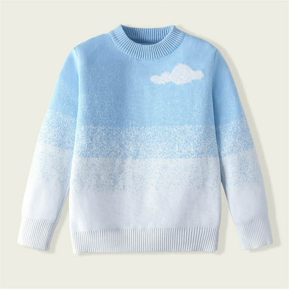 Trupants Blue Knit Cotton Sweater for Little Girls 5T - Cute Cloud Pattern, Soft Breathable, Crew Neck Toddler Sweater for School & Everyday Wear