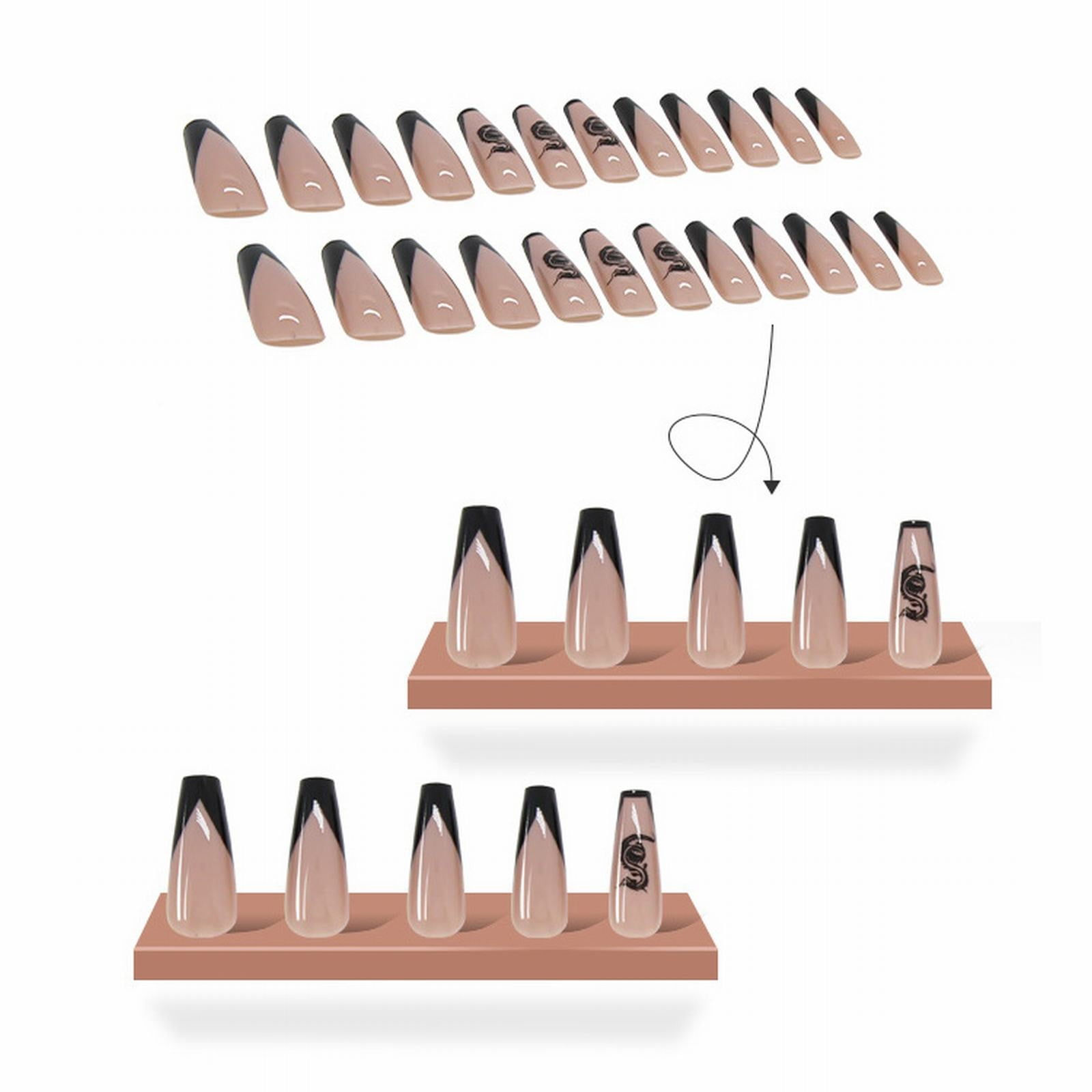 Acrylic Nail Tips Long False Nails with Designs Coffin Short Acrylic Coffin Nails on Bail Arm Rest Forms Coffin Shape Straight C Long Nail Tips on Coffin Nails French Tips