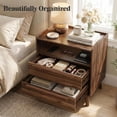 thumbnail image 4 of 26" Tall Walnut Nightstand with Charging Station, 2 Drawer Bedside Table with Tray Top, USB & Type-C Ports, AC Outlets, and Open Shelf for Bedroom or Living Room, 4 of 9