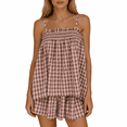 thumbnail image 2 of Women Gingham 2 Piece Pajama Set Flowy Peplum Babydoll Cami Top Wide Leg Shorts Sets Summer Lounge Outfit Purple Pink M, 2 of 4