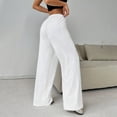 thumbnail image 5 of Wide Leg Pants Women Solid Color Long Pants No Pockets Elastic Waistband Wide Leg Flirty Loose Fitting Casual Pants, 5 of 6
