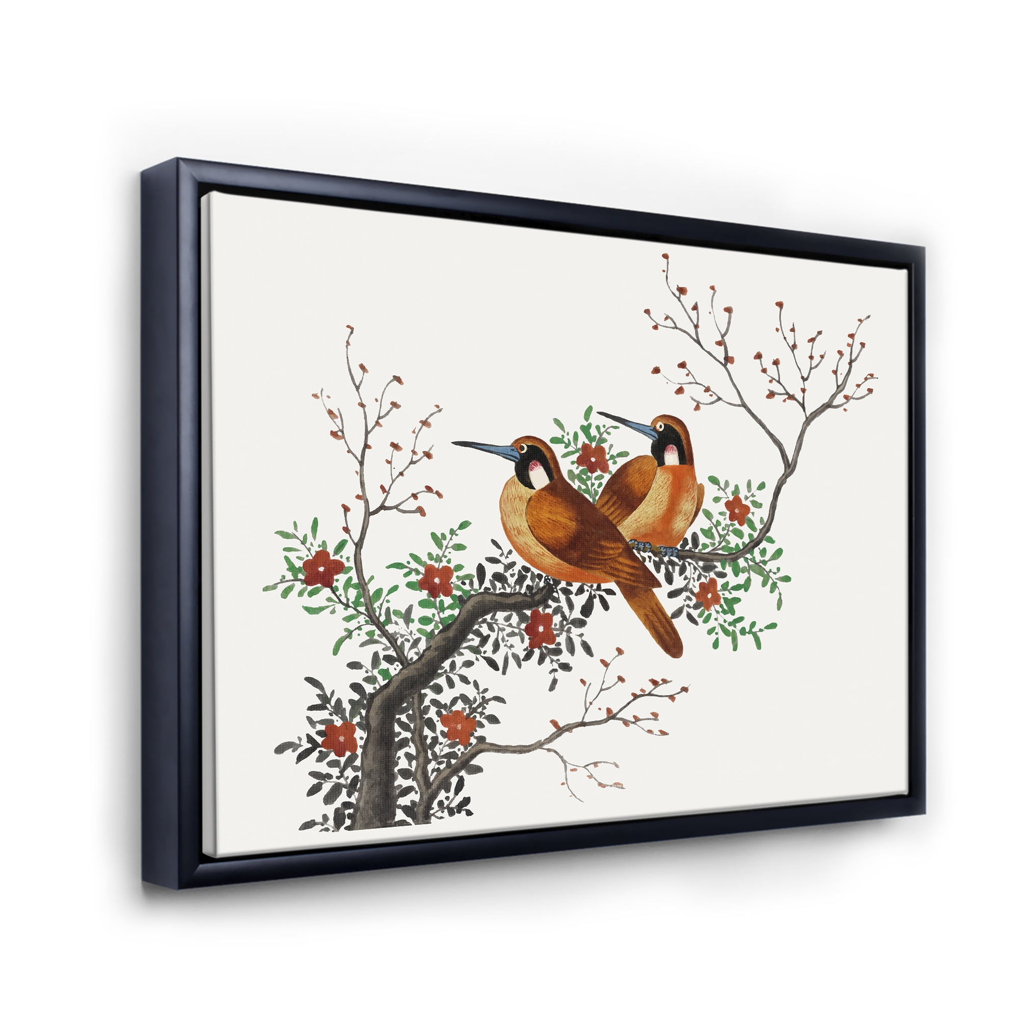 Designart 'A Flowering Tree Branch With Two Chinese Birds' Traditional Framed Canvas Wall Art Print