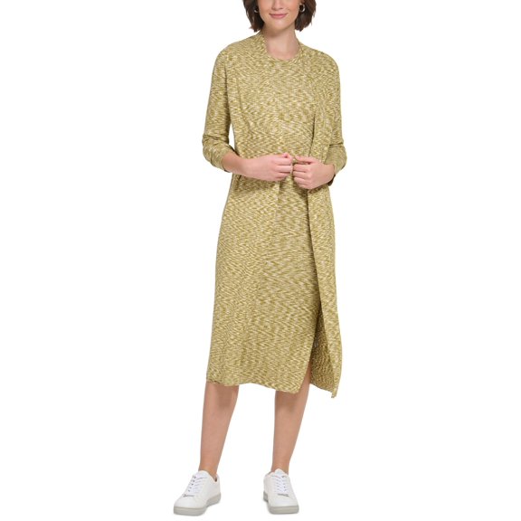 Women's Space-Dyed Maxi-Length Cardigan Sweater Porcelain Olive Oil M
