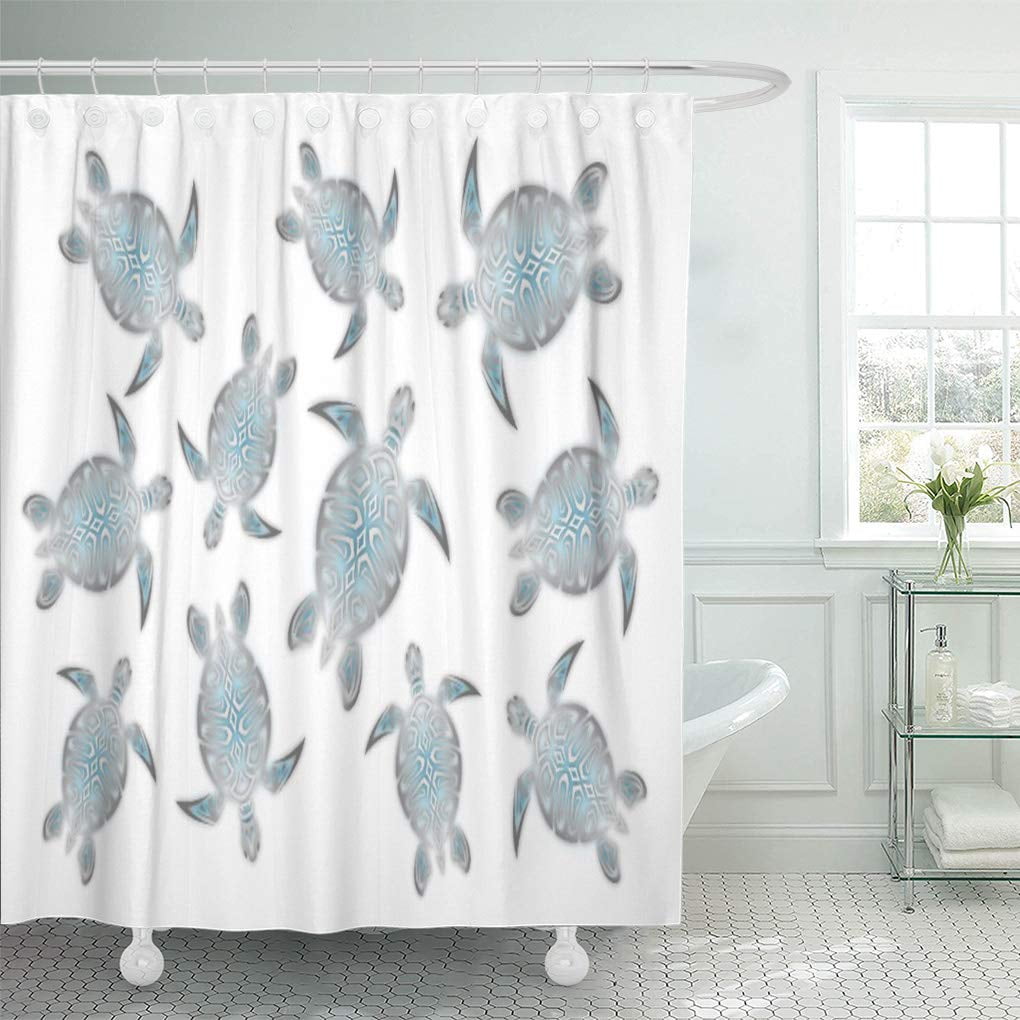 Watercolor Sea Turtles Starfish Ship Anchor Waterproof Fabric Shower Curtain Set 