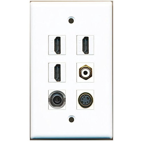 RiteAV - 3 HDMI 1 Port RCA White 1 Port S-Video 1 Port 3.5mm Wall Plate