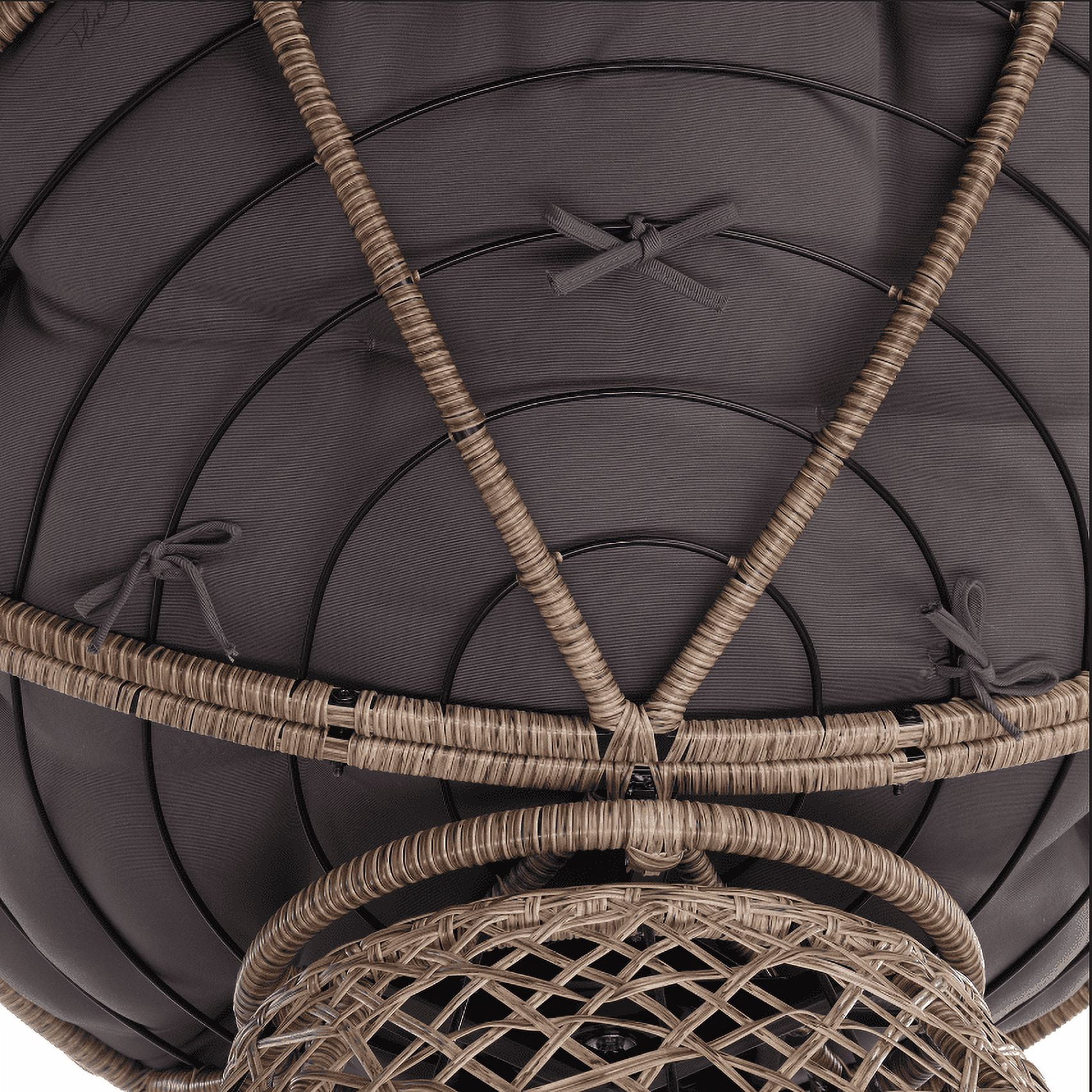Bme Papasan Chair with Fabric Cushion, Metal Swivel Base, Mercury Ore - Brown Frame