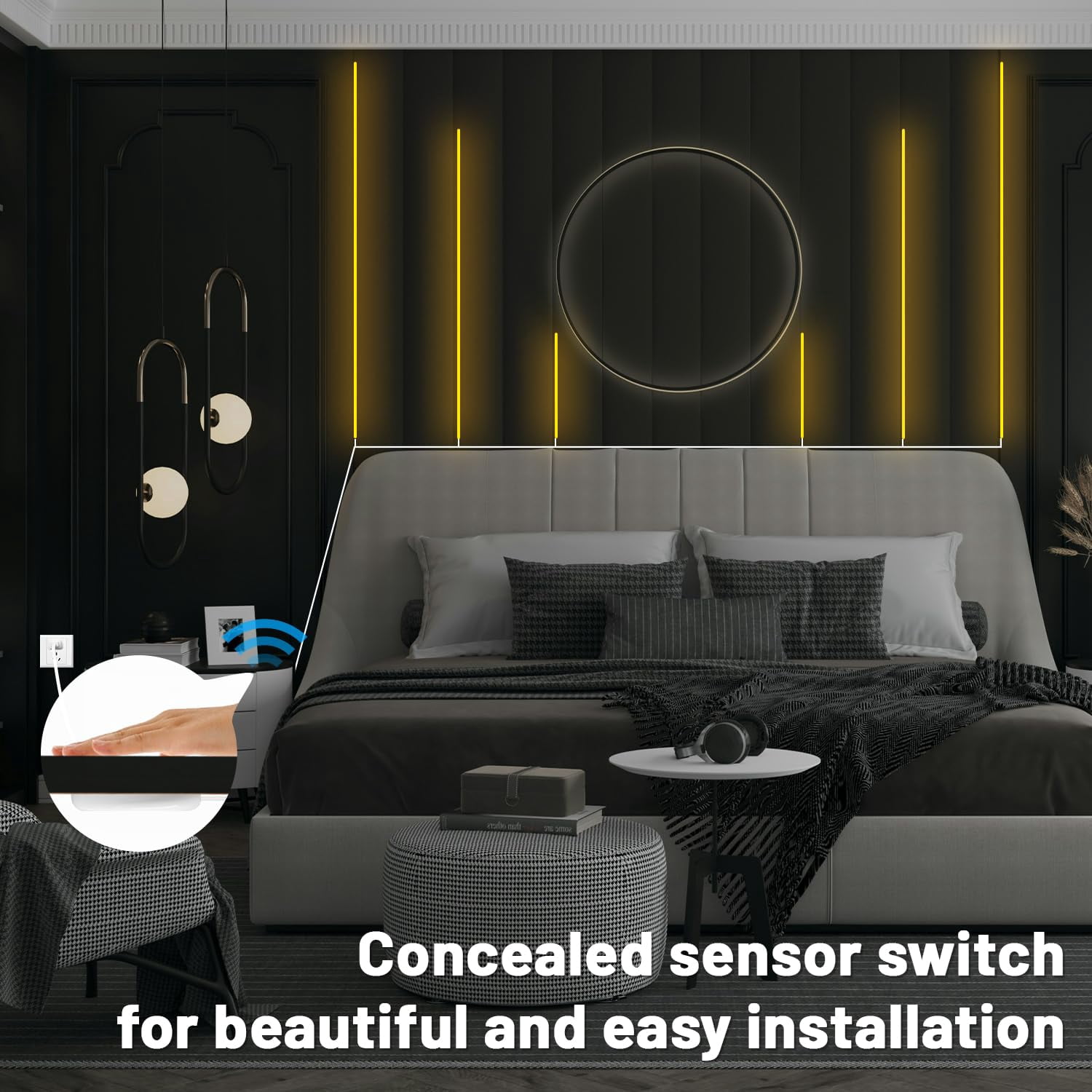 Keypai 6.56ft COB LED Strip Light, 6 Rolls of 3000K Flexible COB LED for Acoustic Panel and Wood Slat Wall Panels Parallel with Dimmable Touch Sensor Switch, Cuttable for Wood Slat Lighting, Shelf