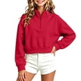 thumbnail image 4 of Atogsazn Kids Girls Half Zip Cropped Sweatshirt Childrens Casual Long Sleeve Pullover Sweater Fall Winter Clothes Tops Red 5-6 Years Fashion, 4 of 6