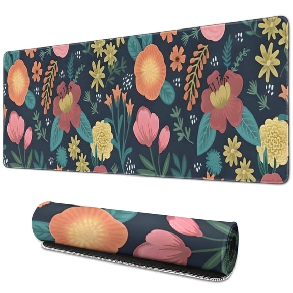 Long Mouse Pads for Desk,Pioneer Flower Floral Print Pattern Desk Mats on Top Of Desks, Desk Mouse Pad Extra Large with 3mm Non-Slip Base and Stitched Edge for Gaming,Office,Work,Home 31.5"x11.8"