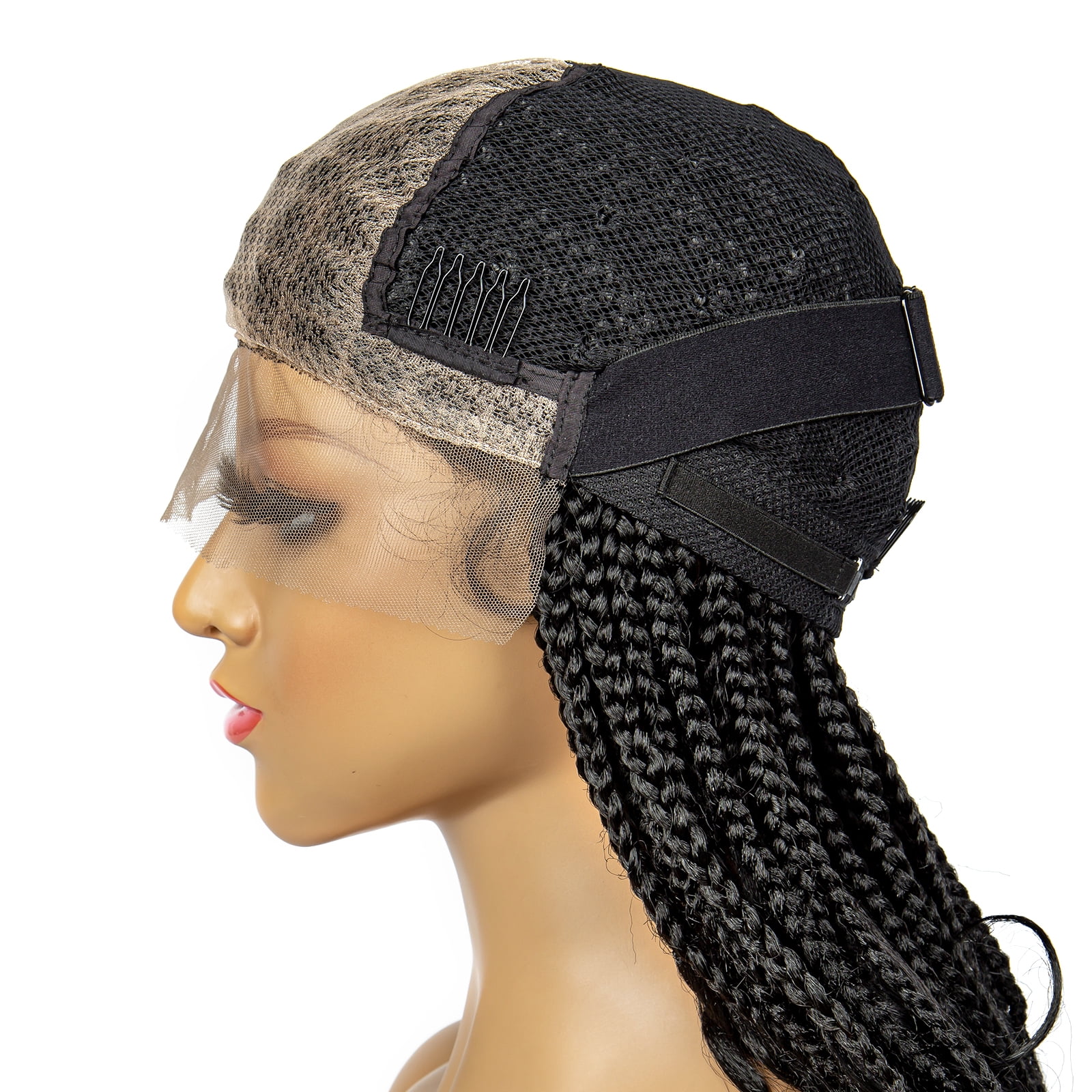 Braided Wigs for Black Women Synthetic Lace Front Wigs Square Knotless Box Braided Wigs Lightweight Cornrow Braid Braiding Hair Wigs 18 inches(1B Color)