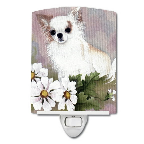 Caroline's Treasures MH1019CNL Chihuahua White Flowers Ceramic Night Light, 6x4x3", multicolor