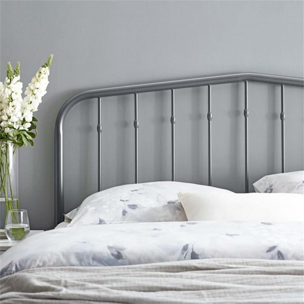 Pemberly Row Contemporary Modern Queen Metal Spindle Headboard in Gray