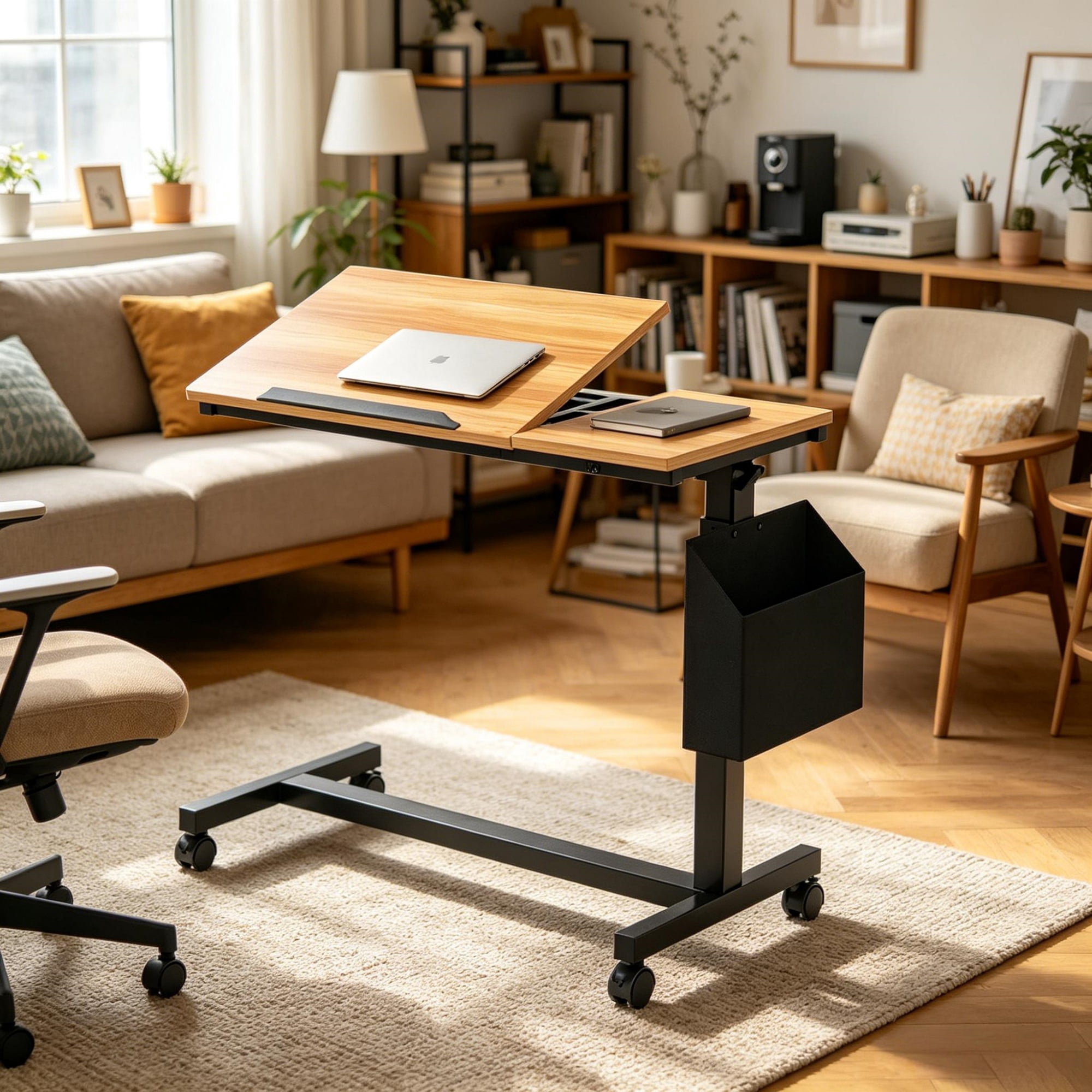 Adjustable C-Table with Tiltable Top for Sofa Laptop Bed Desk