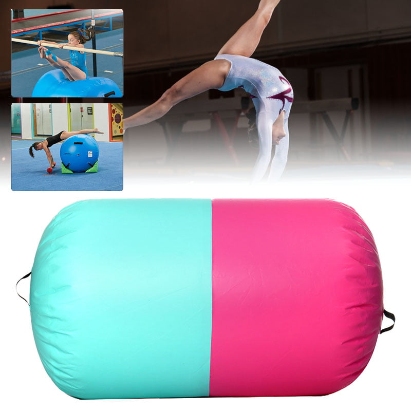 Anti-skid and Waterproof mewmewcat Inflatable Gymnastic Roll with Foot Pump Fitness Inflatable Air-track Yoga Roll,  Shock-absorbing 100x60 cm PVC Pink 