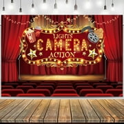 Lights Camera Action Backdrop, Movie Party Night Banner Sign, Lights Camera Action Banner Background Photography for Movie Theme Birthday Hollywood Oscar Party Decorations