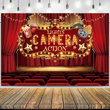 Lights Camera Action Backdrop, Movie Party Night Banner Sign, Lights Camera Action Banner Background Photography for Movie Theme Birthday Hollywood Oscar Party Decorations