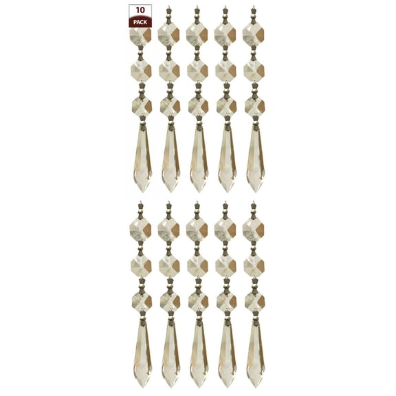 Royal Designs 10 Pack Chandelier Replacement Crystal Prisms Clear U-Drop Three Bead Chrome