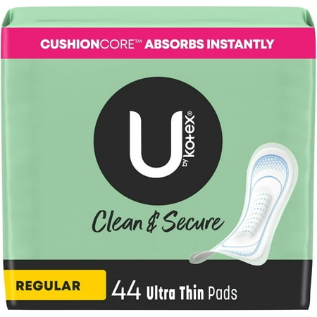 U by Kotex Clean & Secure Ultra Thin Pads  Regular Absorbency  176 Count (4 Packs of 44) (Packaging May Vary) Regular Absorbency (176 Count)