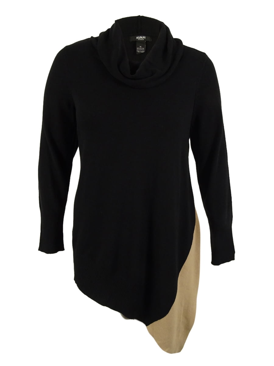 Alfani Women's Cowl Neck Asymmetrical Colorblock Sweater