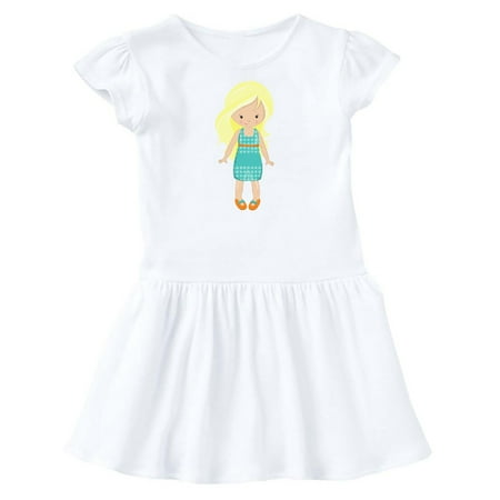 

Inktastic Fashion Girl Blonde Hair Blue Dress Orange Shoes Gift Toddler Girl Dress
