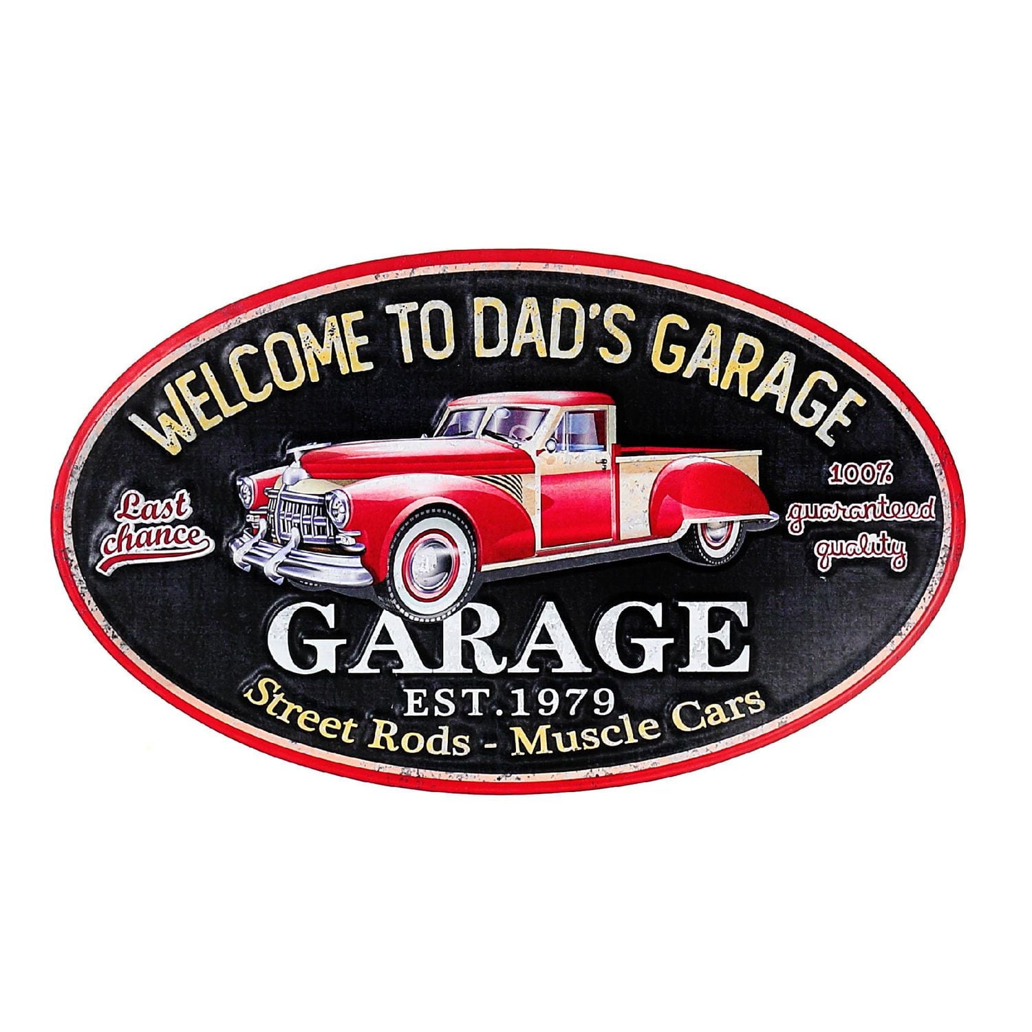 IH Casa Decor Embossed Oval Metal Sign Welcome To Dad'S Garage