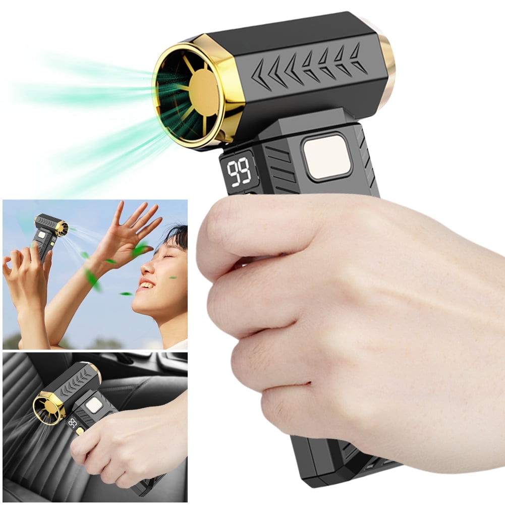 HUISZJ Mini Fan, Adjustable Wind Speed Electric Air Duster, Rechargeable Violent Blower with Light (Black)