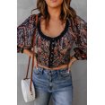 thumbnail image 2 of ABPHQTO Top corto con estampado floral de Paisley con volantes para mujer, 2 of 5