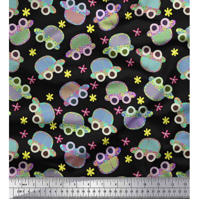 Soimoi Polyester Crepe Fabric Floral & Car Cartoon Decor Fabric Printed Yard 52 Inch Wide