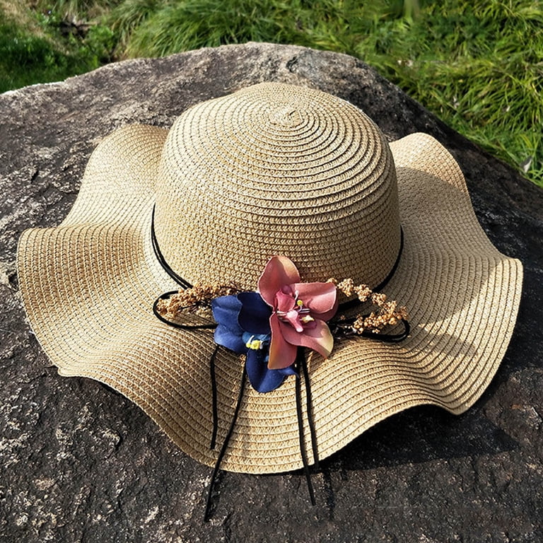LEKODE Womens Straw Hat Ribbon Bow straw hat summer hat 