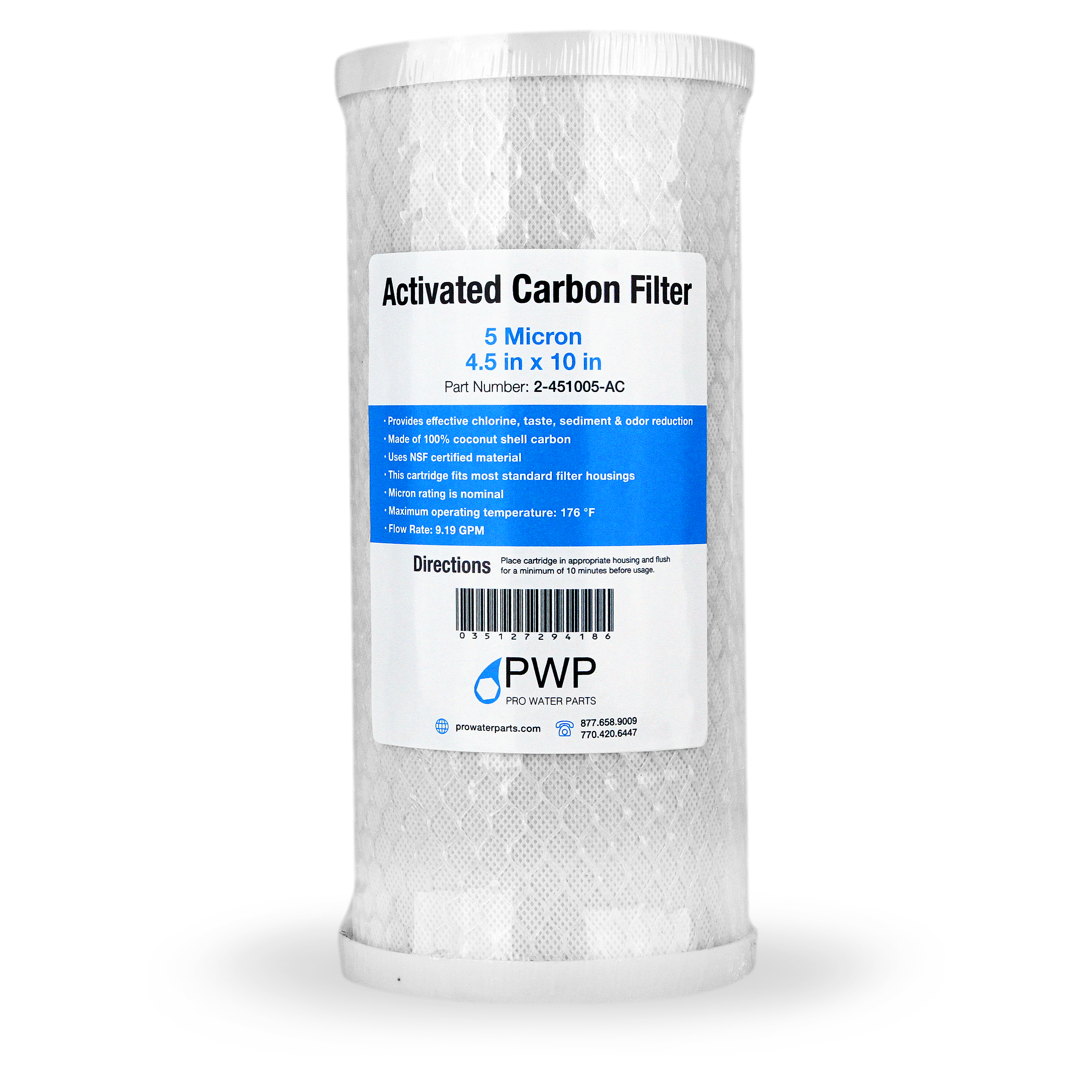 Carbon Block Water Filter CTO 5 Micron 4.5 x 10" Single