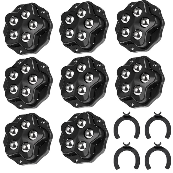 8Pcs Self Adhesive Caster Wheels Stainless Steel 360 Swivel Low Profile Rollers with Brake Pads,for Furniture, Kitchen, Storage Bins & Mop Bucket (Black-8pcs)