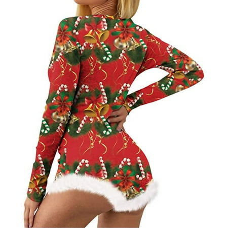 

Quealent Workout Jumpsuits For Women Christmas Button Ladies Sleeve Pajama V-neck Short Long Printed Women s Women s Jumpsuit Red XL