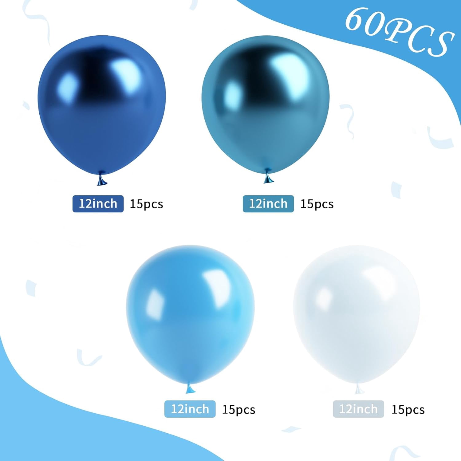 Blue Balloons, 60 Pcs 12 Inches Metallic Macaron Baby Blue Balloon Light Blue Balloons for Boy Baby Shower Birthday Wedding Celebration Party Decorations