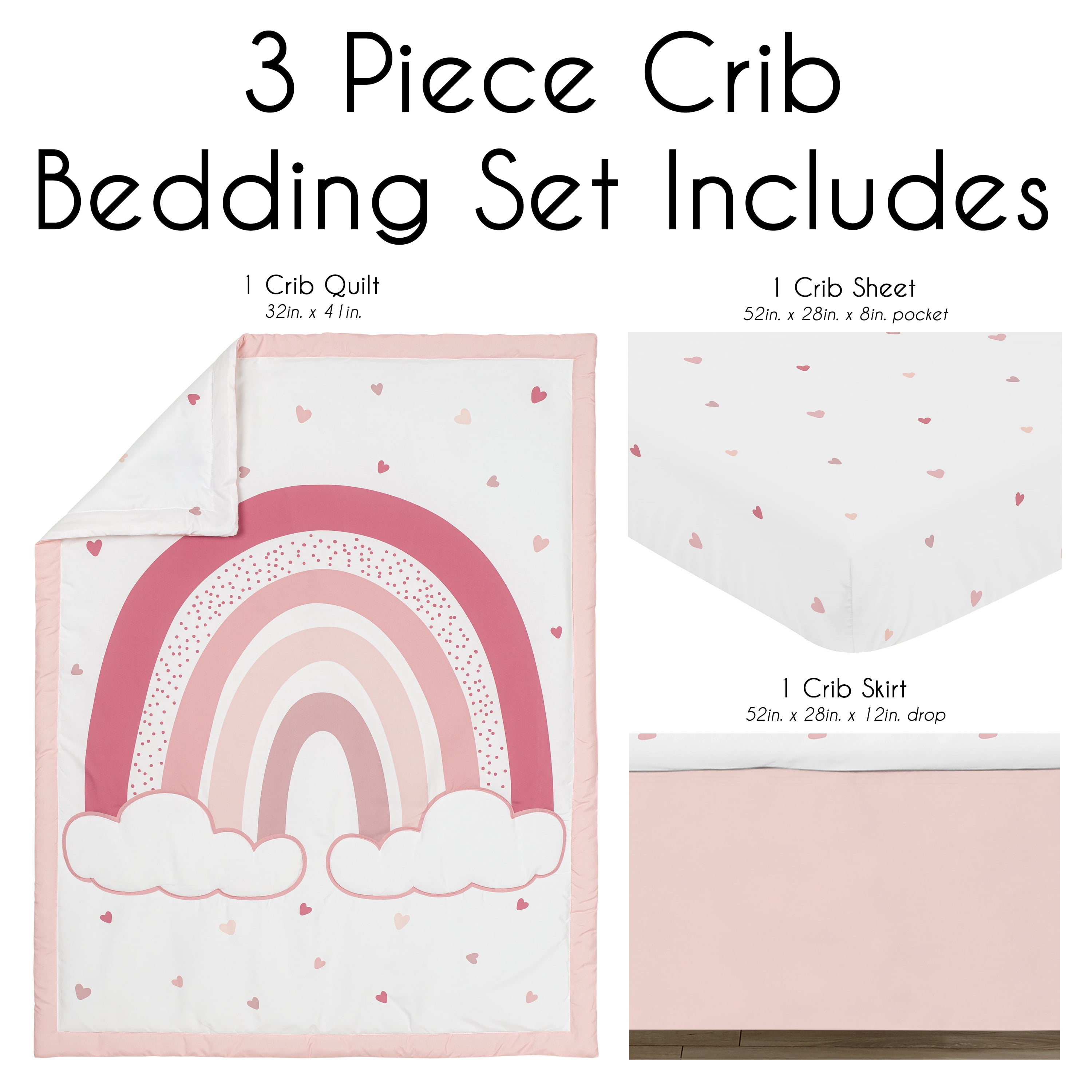 Sweet Jojo Designs Boho Rainbow and Hearts Pink Ivory Crib Bedding Set 3 Piece Set