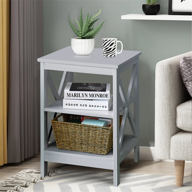 Mesilla de noche Costway con diseño en X Gris 40 x 40 x 61 cm