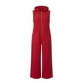 thumbnail image 3 of Cutuoiiu Women's Casual Solid Color Sleeveless Wide Leg Jumpsuit, Hooded Zip Up Design with Front Pockets for Daily Wear and Summer Vacation, 3 of 7
